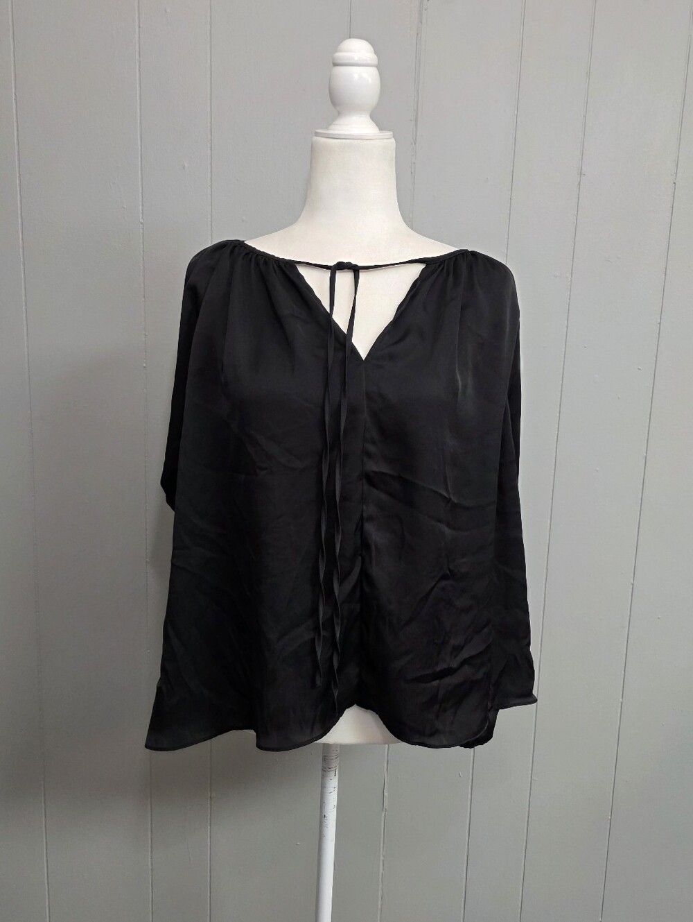 H&M Satin Black V Neck Blouse Size M